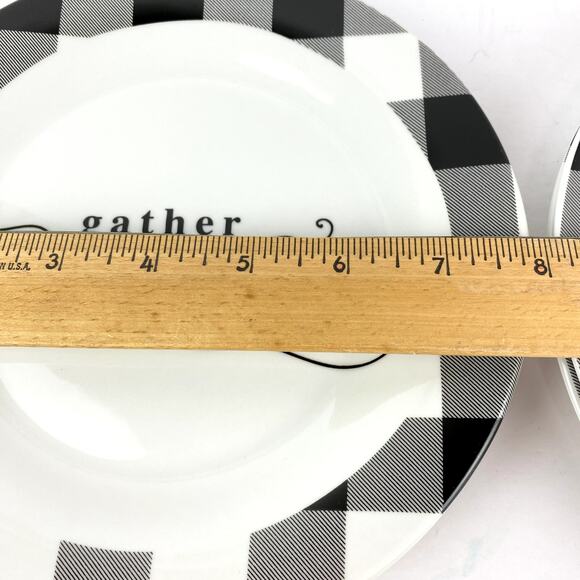 Royal Norfolk Black Gingham Fall Dessert Salad Plates Set of 4 - Picture 4 of 8